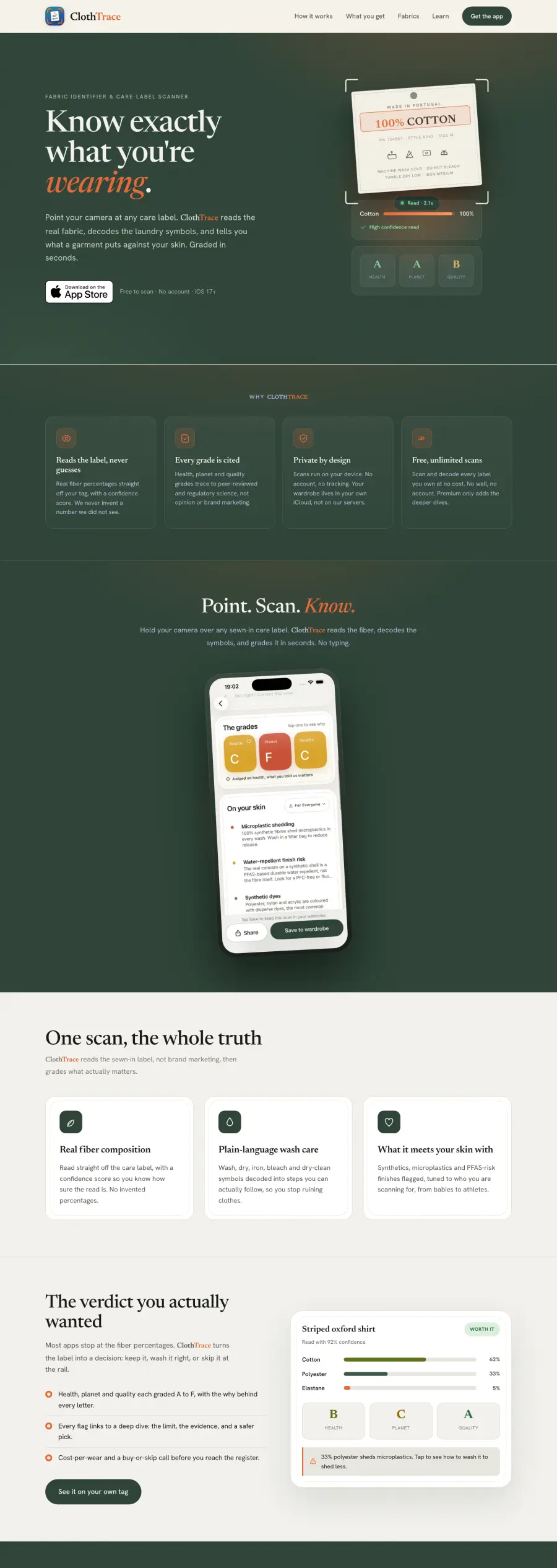 ClothTrace, a capture of the product's own page