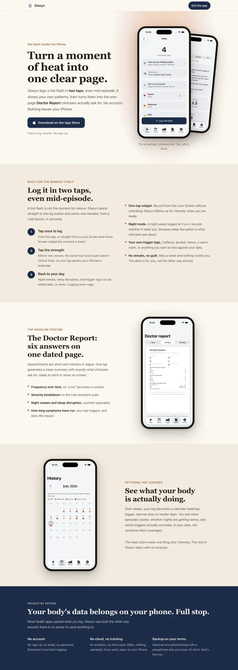 Glasyn, a capture of the product's own page