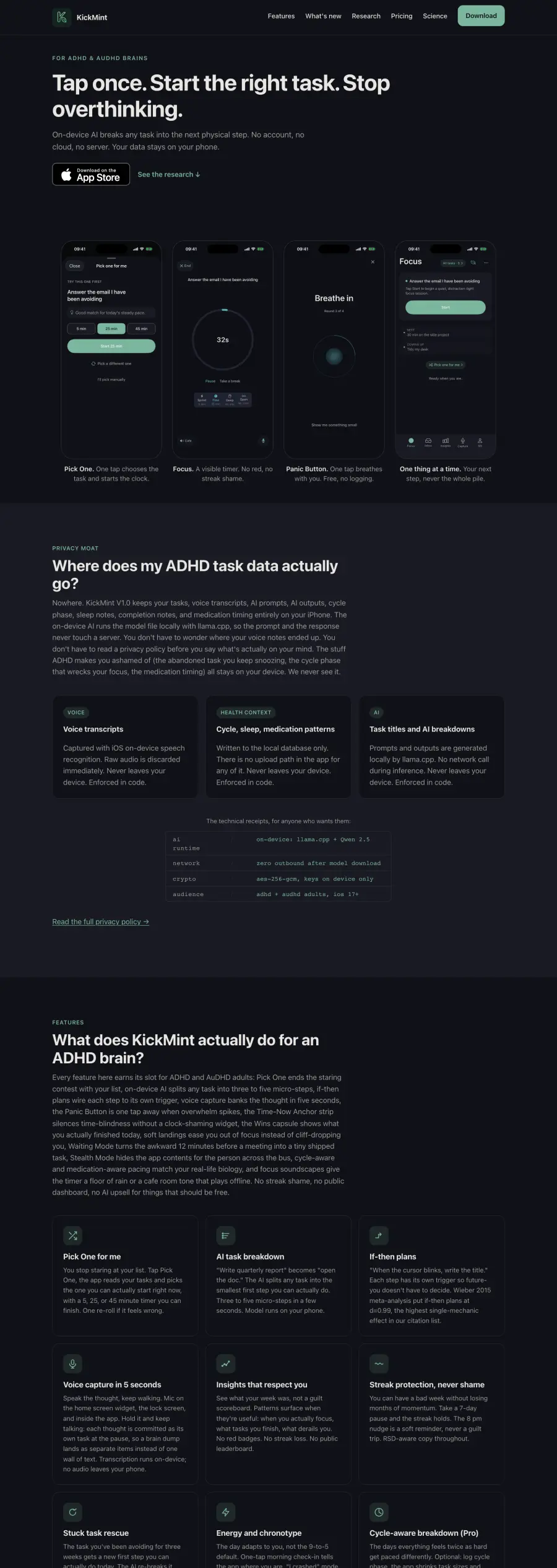 KickMint, a capture of the product's own page