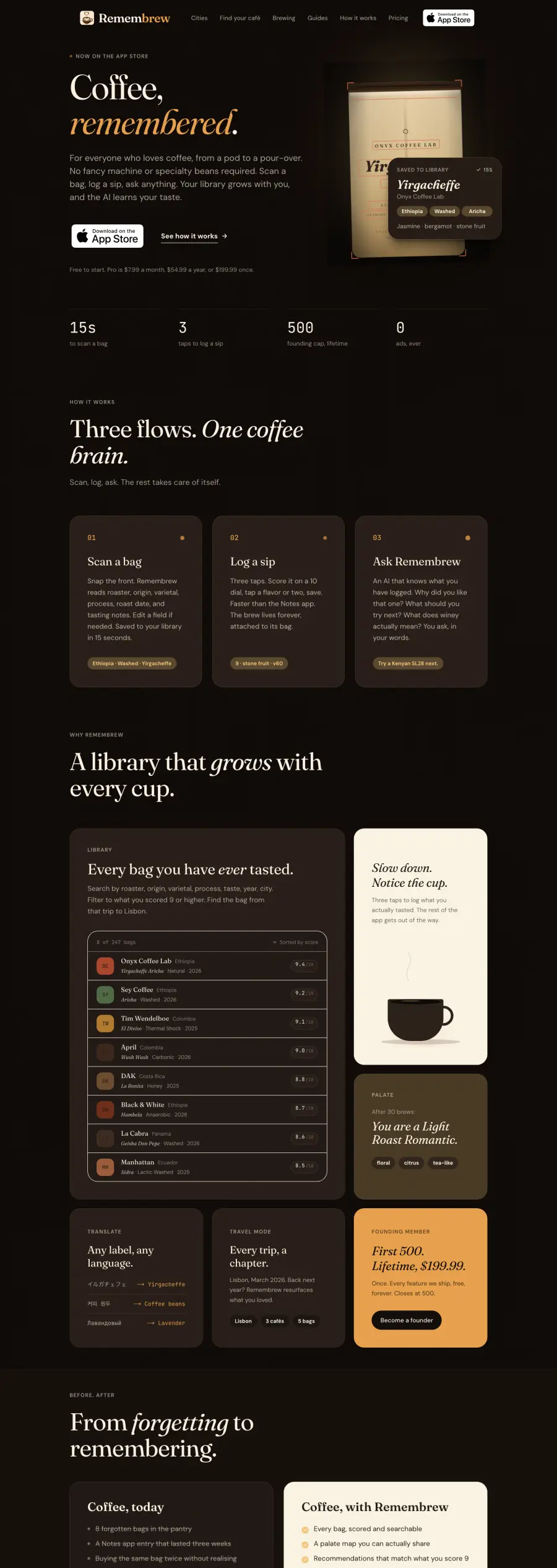 Remembrew, a capture of the product's own page